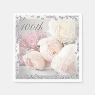 Romantic Roses & Diamonds 100th Birthday Serviette Napkin