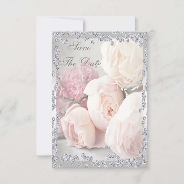 Romantic Roses & Diamonds 18th Save The Date (Front)