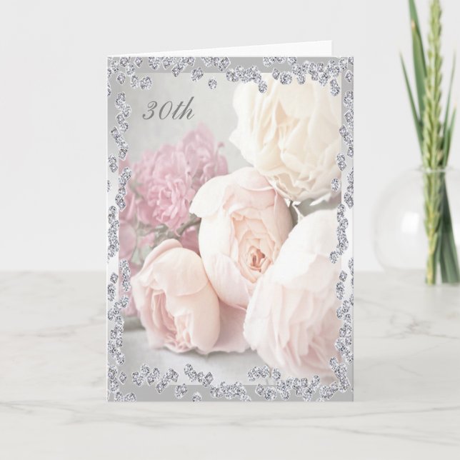 Romantic Roses & Diamonds 30th Birthday Card (Front)