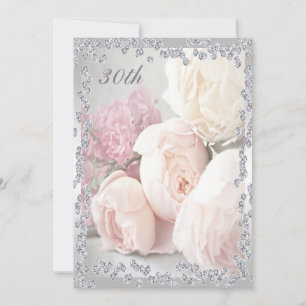 Romantic Roses & Diamonds 30th Birthday Party Invitation