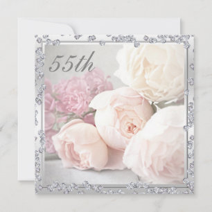 Romantic Roses & Diamonds 55th Birthday Party Invitation