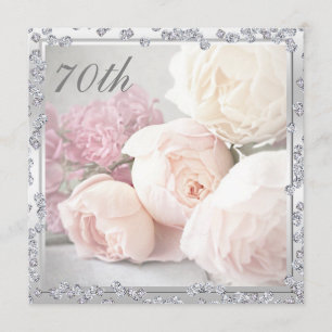 Romantic Roses & Diamonds 70th Birthday Party Invitation
