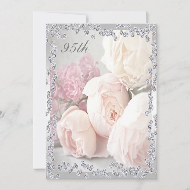 Romantic Roses & Diamonds 95th Birthday Party Invitation (Front)
