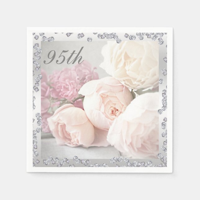 Romantic Roses & Diamonds 95th Birthday Serviettes Napkin (Front)