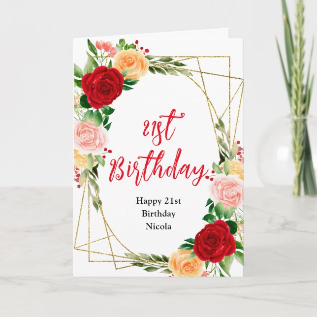 Romantic Roses Floral Birthday Card (Front)