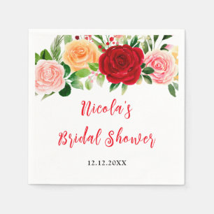 Romantic Roses Floral Bridal Shower Napkin