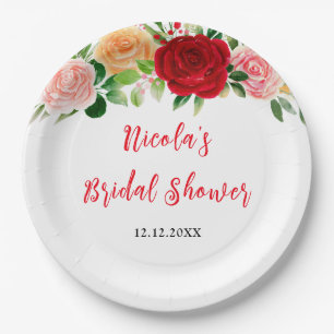 Romantic Roses Floral Bridal Shower Paper Plate