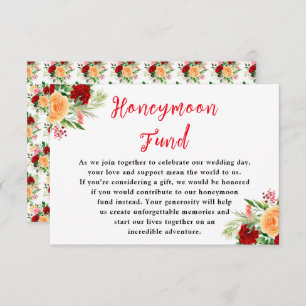 Romantic Roses Floral Wedding Honeymoon Fund Enclosure Card