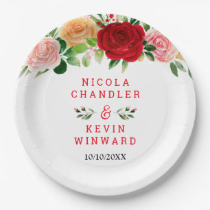 Romantic Roses Floral Wedding Paper Plate