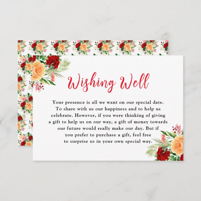 Romantic Roses Floral Wedding Wishing Well Enclosure Card (Front/Back)