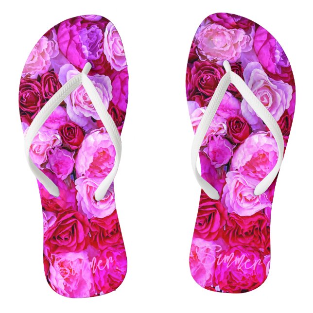 Romantic Roses Flowers Bouquet Floral Pink Flip Flops (Footbed)