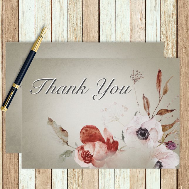 Romantic Roses Green Pink Floral Wedding Thank You Card (Creator Uploaded)