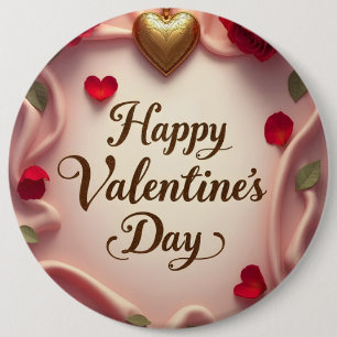 Romantic Roses & Heart Valentine Design 6 Cm Round Badge