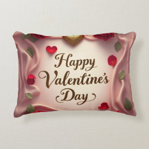Romantic Roses & Heart Valentine Design Decorative Cushion