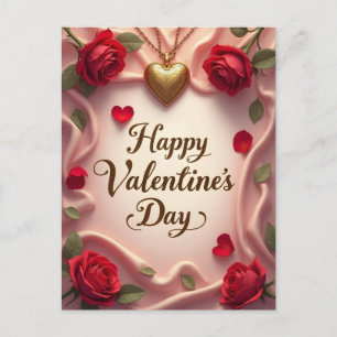 Romantic Roses & Heart Valentine Design Postcard