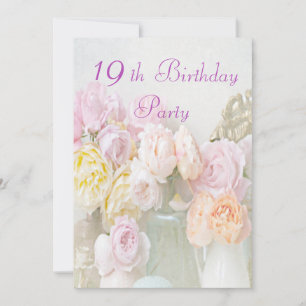 Romantic Roses in Jars 19th Birthday Party Invitation