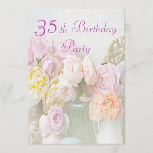 Romantic Roses in Jars 35th Birthday Party Invitation