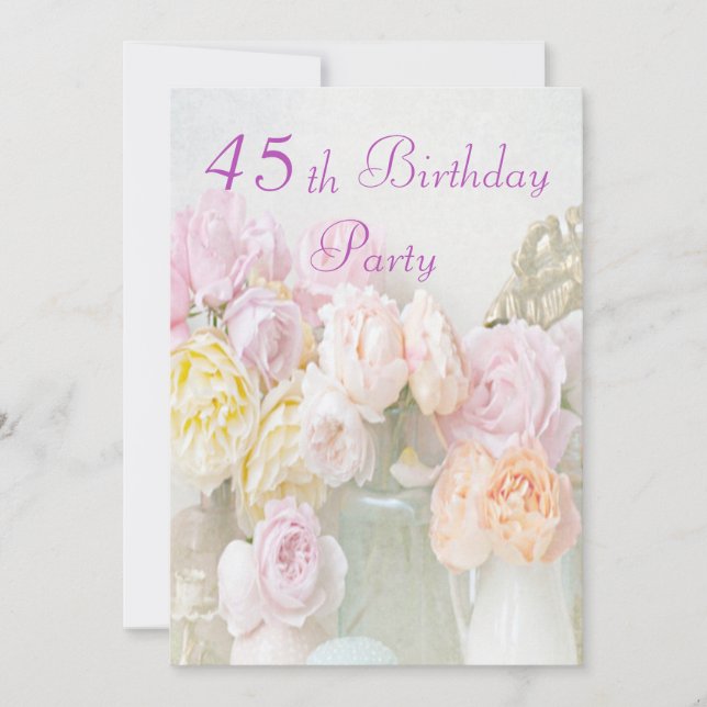 Romantic Roses in Jars 45th Birthday Party Invitation (Front)