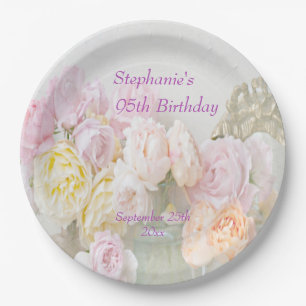 Romantic Roses in Jars 95th Birthday Paper Plate