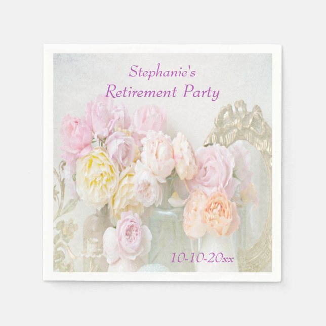 Romantic Roses in Jars Retirement Napkin (Front)