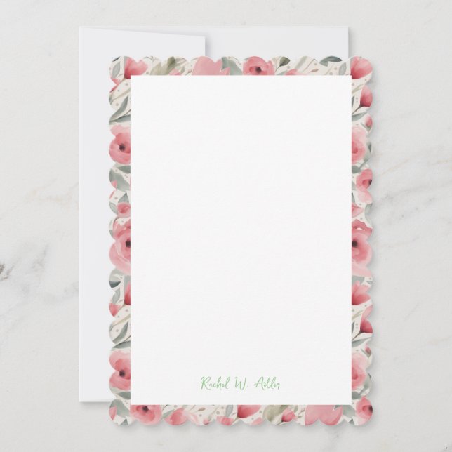 Romantic Roses in Soft Pink & Greens Stationery Invitation (Front)