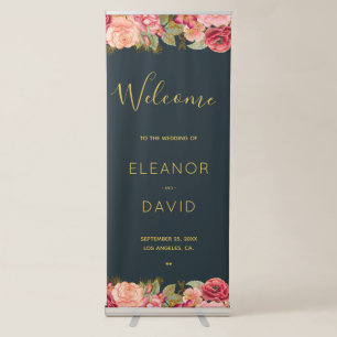 Romantic roses navy welcome reception wedding sign
