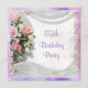 Romantic Roses & Pearls 85th Birthday Party Invitation