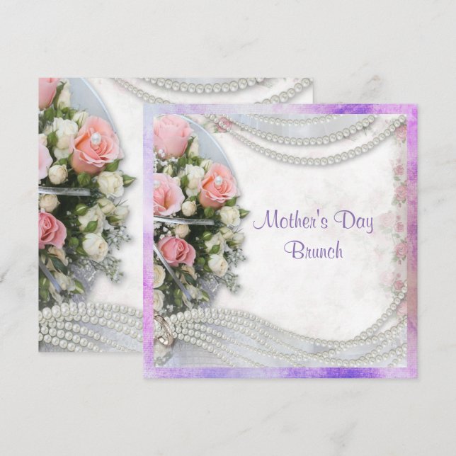 Romantic Roses & Pearls Mother's Day Brunch Invitation (Front/Back)