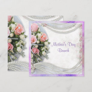 Romantic Roses & Pearls Mother's Day Brunch Invitation