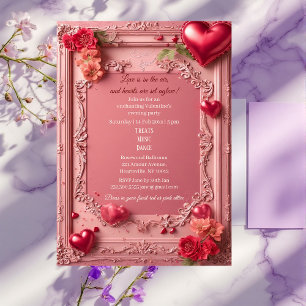 Romantic Roses Red Hearts Rustic Valentine Party  Invitation