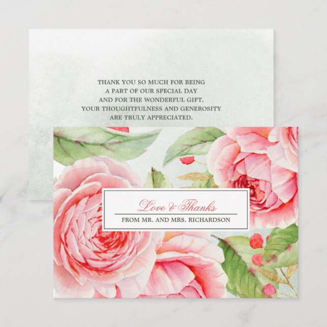 Romantic Roses Thank You Wedding Card (Front/Back)