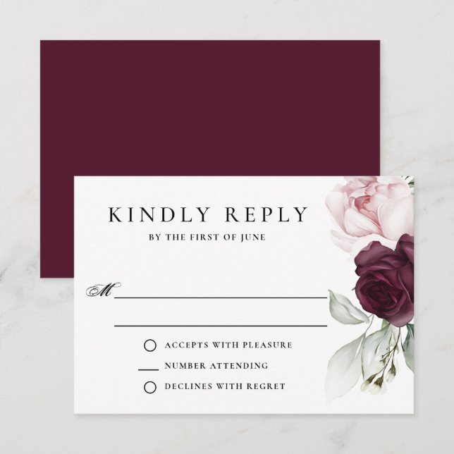 Romantic Roses Watercolor Botanical Wedding RSVP Card (Front/Back)