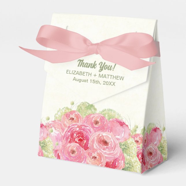 Romantic Roses Watercolor  Wedding  Favour Box (Front Side)