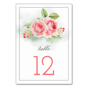 Romantic Roses Watercolor Wedding Table Numbers