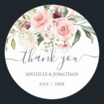 Romantic Roses Wedding Thank You Favour Stickers<br><div class="desc">An elegant wedding invitation set featuring watercolor blush pink roses with greenery. If you need any changes in the design such as colour,  text,  or font; please contact us via Zazzle or at seamistmail@gmail.com. We love being a part of your happy memories.</div>