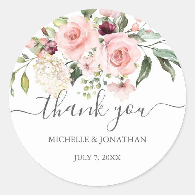 Romantic Roses Wedding Thank You Favour Stickers (Front)
