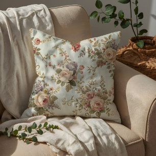 Romantic Roses & Wildflowers Vintage Garland Cushion