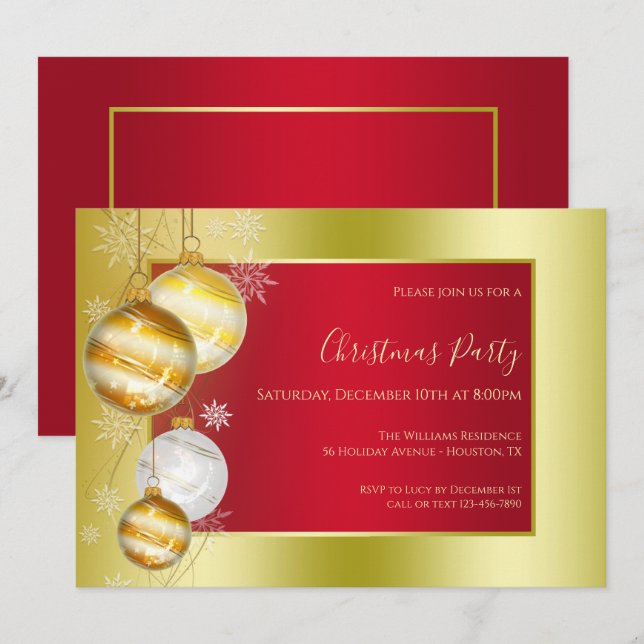 Romantic Ruby & Gold Festive Christmas Party Invitation (Front/Back)