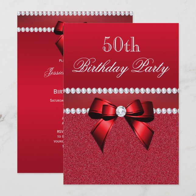 Romantic Ruby Red Birthday Party Invitation (Front/Back)