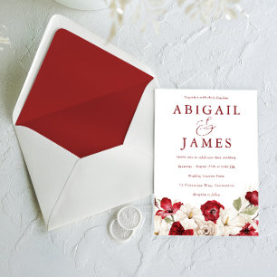 Romantic Ruby Red & Ivory Elegant Classic Wedding Invitation