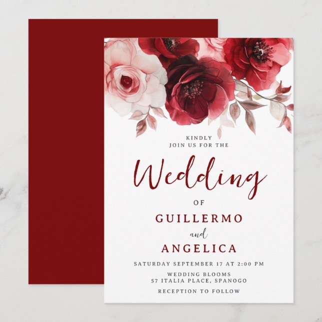 Romantic Ruby Red Rose Luxe Radiance Wedding Invitation (Front/Back)