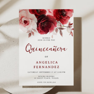 Romantic Ruby Red Rose Quinceanera Party Invitation