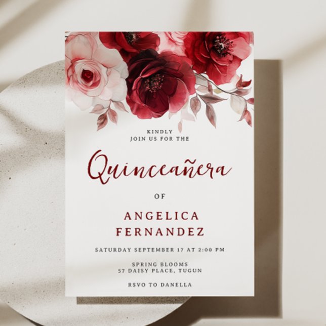 Romantic Ruby Red Rose Quinceanera Party Invitation (Creator Uploaded)