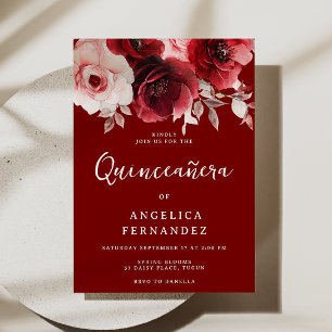 Romantic Ruby Red Rose Vibrant Quinceanera 15th Invitation