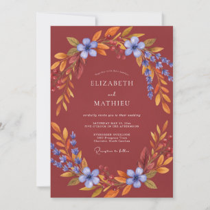 Romantic Rust Cornflower Leafy Wedding Invitation