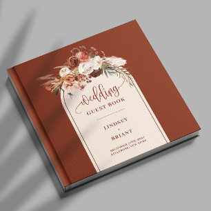 Romantic Rust Pampas Grass Boho Floral Guest Book