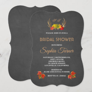 Romantic Rustic Antlers Fall Bridal Shower Invite