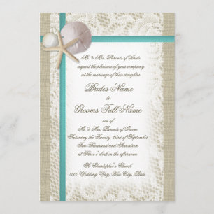 Romantic Rustic Beach and Pearl Aqua Invitation