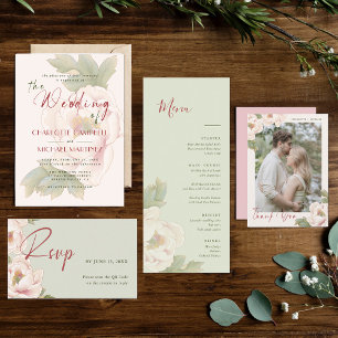 Romantic Rustic Blush Peony Rose Floral Wedding Invitation