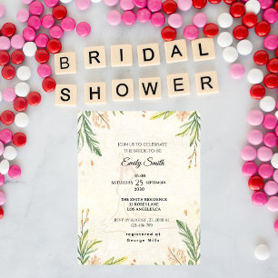 Romantic Rustic Botanical Greenery  Bridal Shower  Invitation